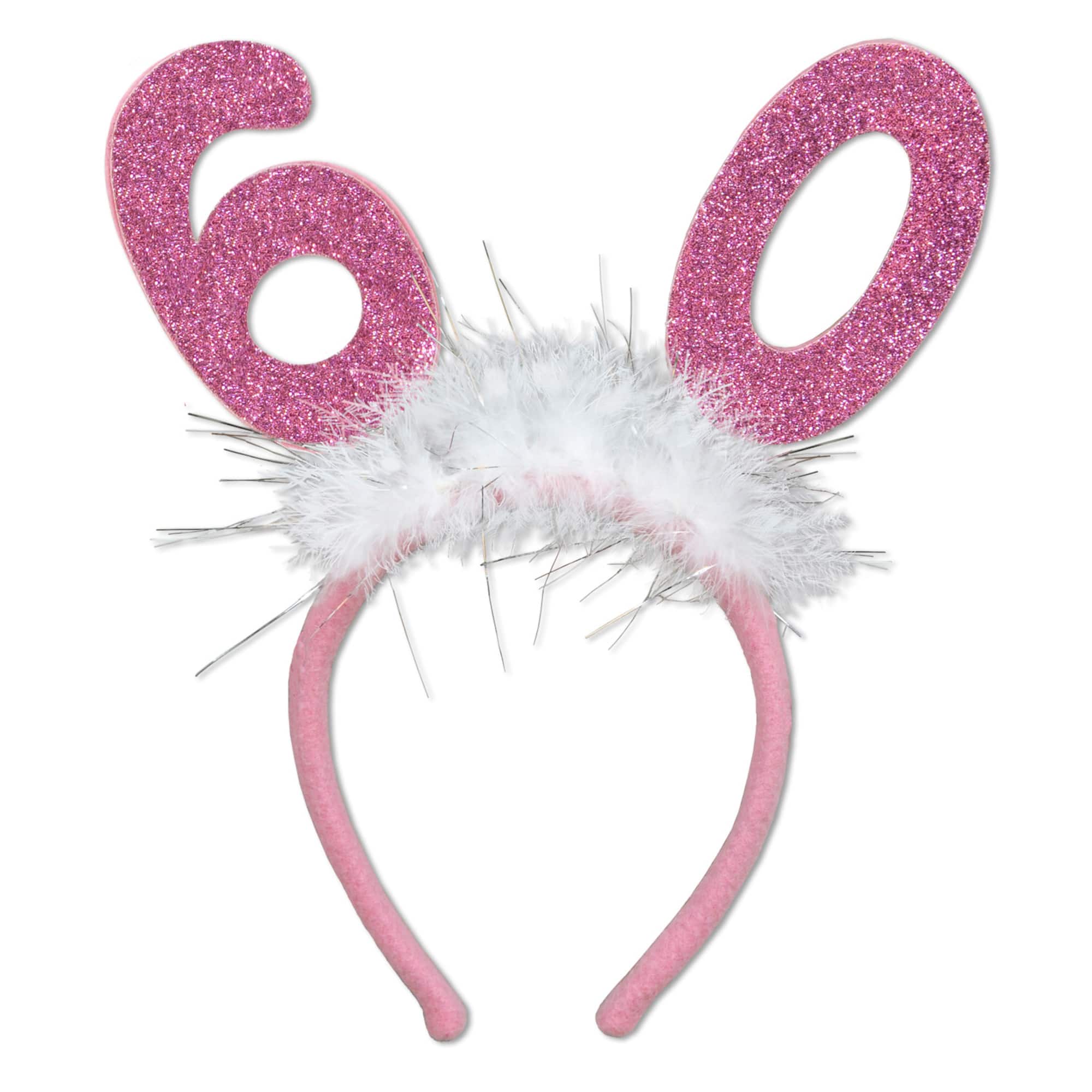 Beistle Adult Pink "60" Glittered Boppers with Marabou, 2ct.